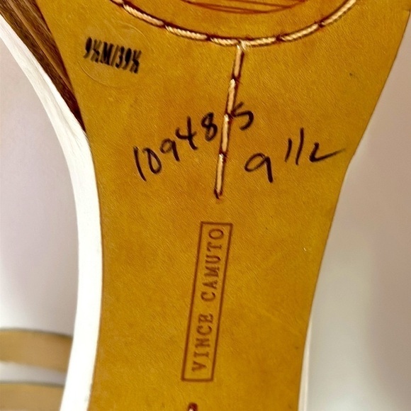 Vince Camuto Strappy White Stilettos with Stacked Wood Heel Sz 9.5 - EUC - Picture 12 of 13